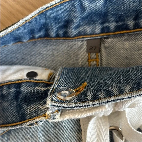 $188 Carmar Carson Beatrice Lace Up Denim Mini Skirt Raw Hemline - Picture 7 of 10